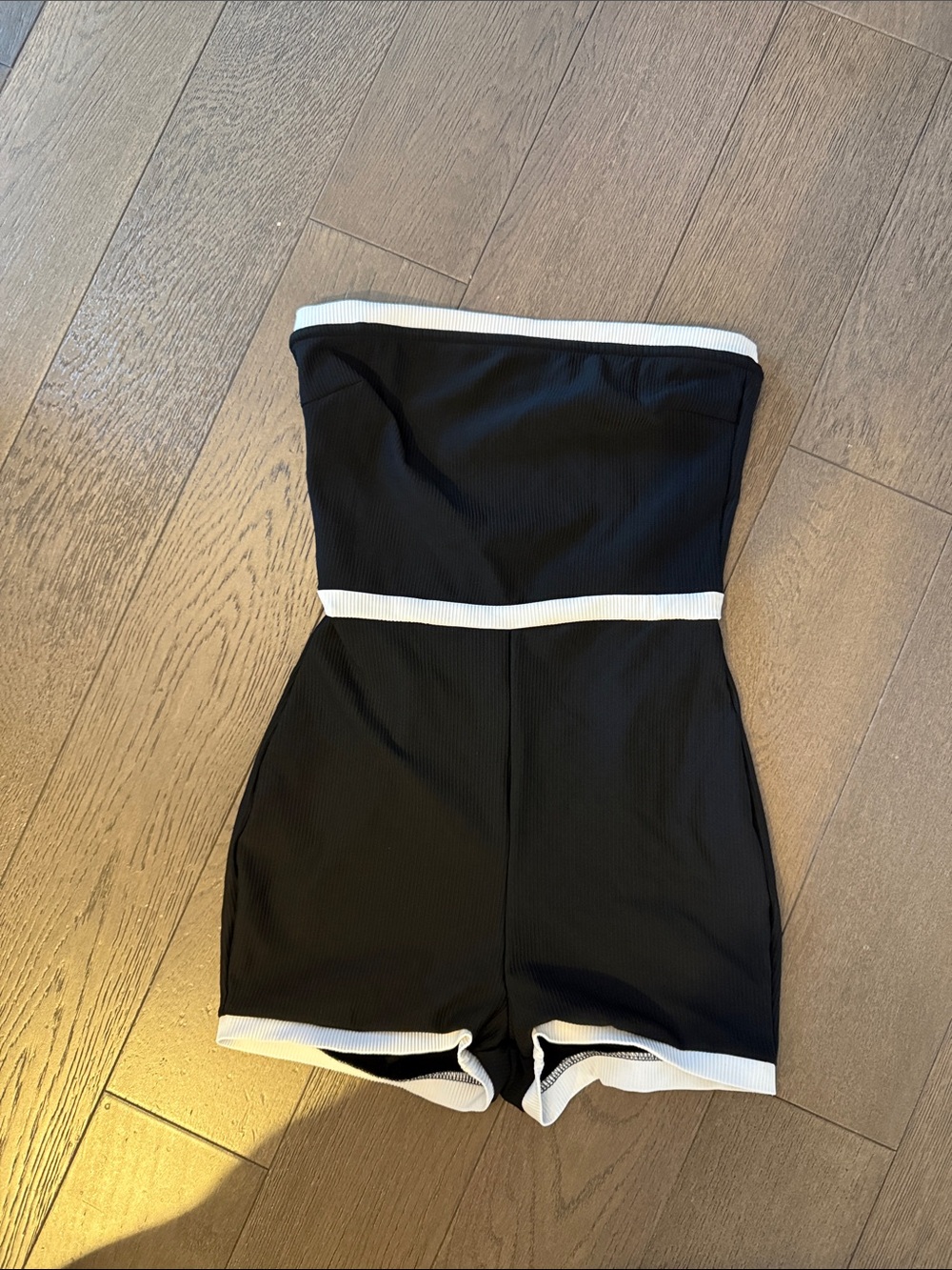 Edikted Black Strapless Romper with White Trim